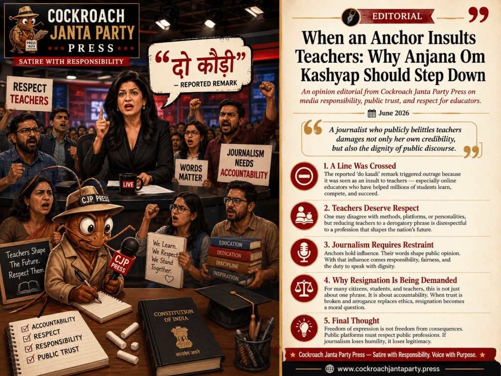 Anjana Om Kashyap Should Step Down – Cockroach Janta Party Press demands her&nbsp;resignation